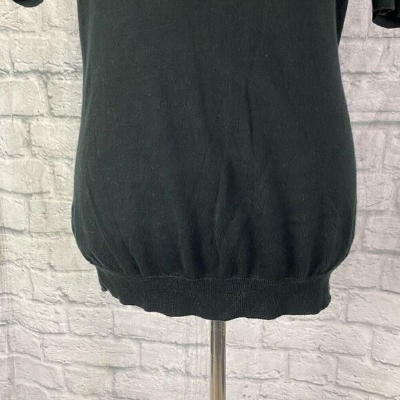 Banana Republic women M scoopneck short sleeve ruffle button front sweater black - Picture 2 of 10